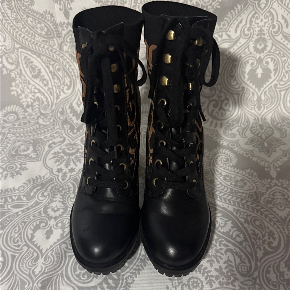 Guess Black and Gold Combat Boots